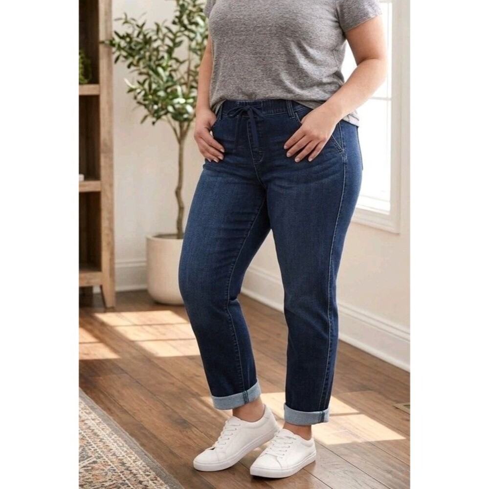 Torrid Boyfriend Jogger Jeans Dark Wash Drawstring Elastic Waist Cuffed Size 3R